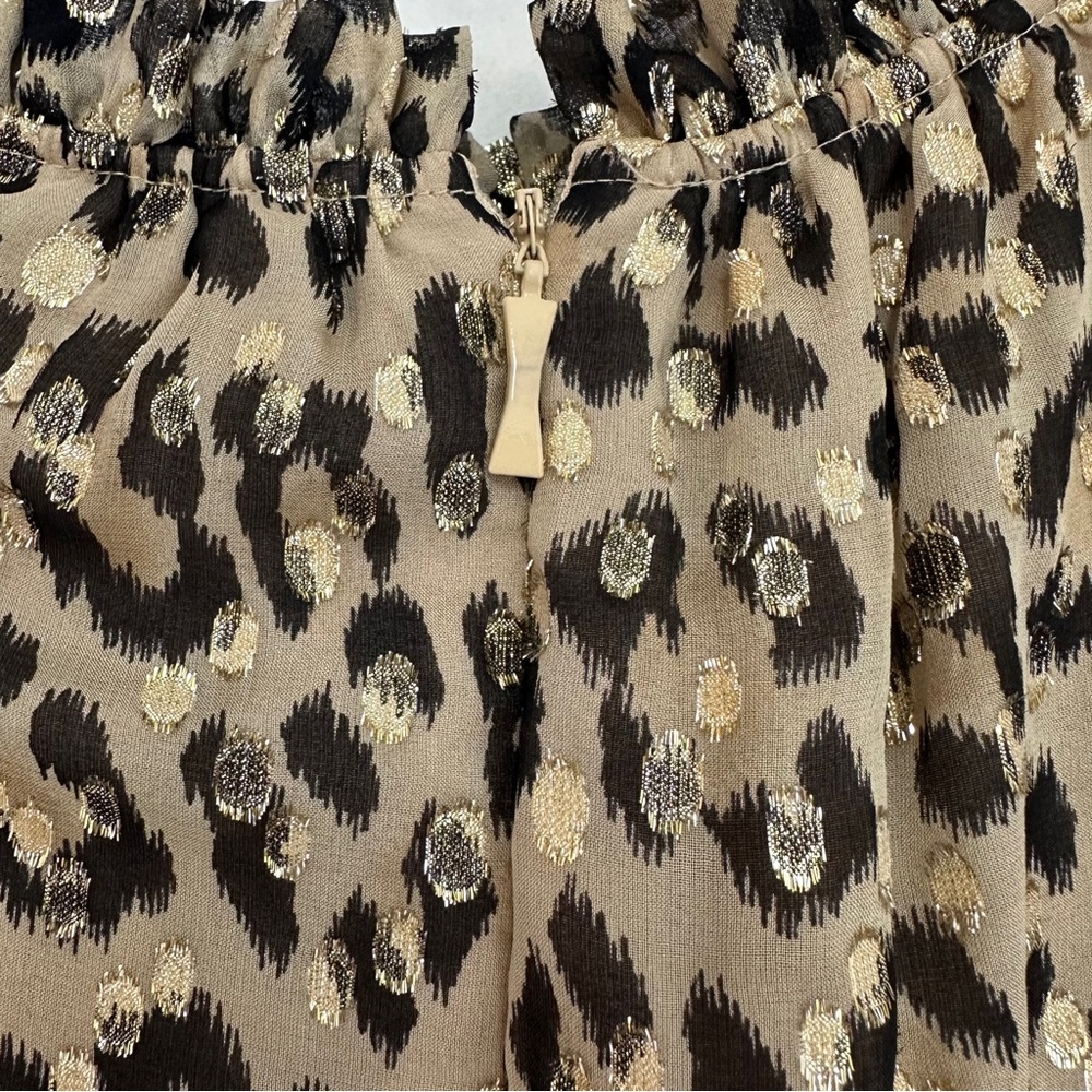 Kate Spade Metallic Leopard Print Clipped Dot Ruffle Mini Dress - Picture 8 of 11